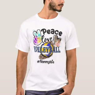 Peace Love Volleyball Nanny Life Ma Grandma Leopa T-shirt