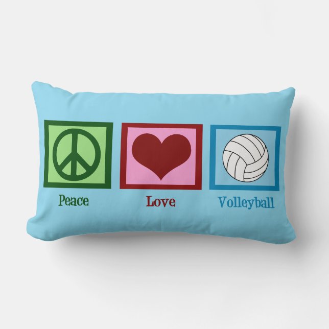 Peace Love Volleyball Persoonlijk Blauw Kussen (Voorkant)