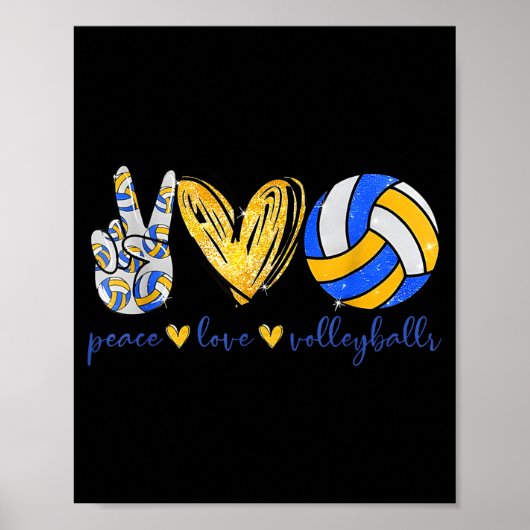 Peace Love Volleyball Retro Art Volleyball Player Poster (Voorkant)