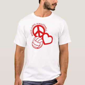 Peace-Love-Volleyball. Rood T-shirt