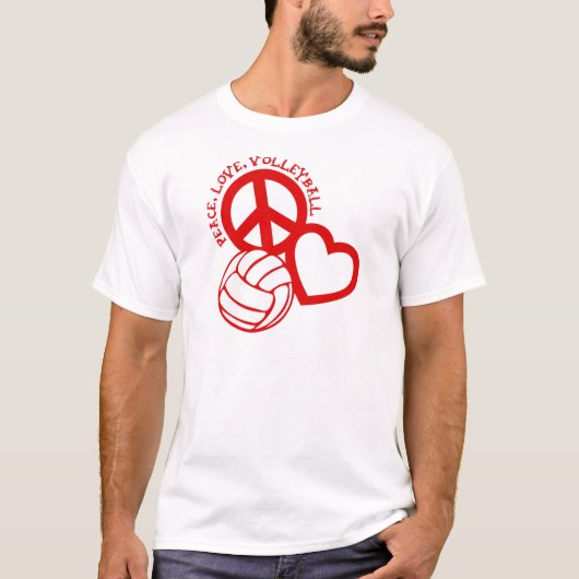 Peace-Love-Volleyball. Rood T-shirt (Voorkant)