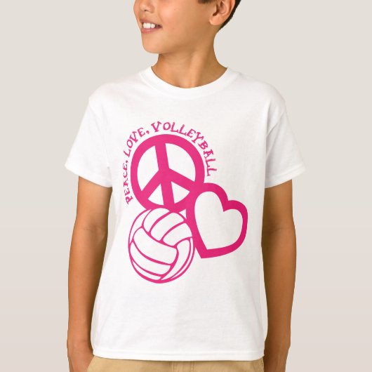 Peace-Love-Volleyball. roze T-shirt (Voorkant)