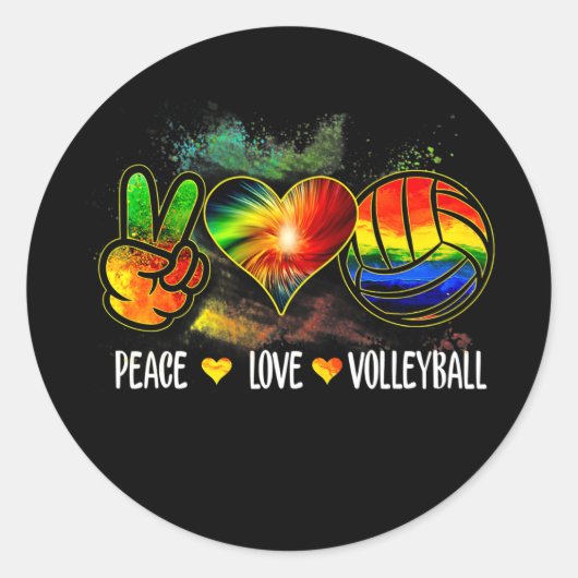 Peace Love Volleyball Tie Volleyball Lover Ronde Sticker (Voorkant)