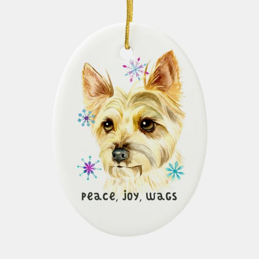 Peace Love Wags Kerstmis Yorkie Dog Keramisch Ornament (Voorkant)