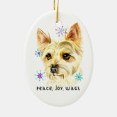 Peace Love Wags Kerstmis Yorkie Dog Keramisch Ornament (Achterkant)