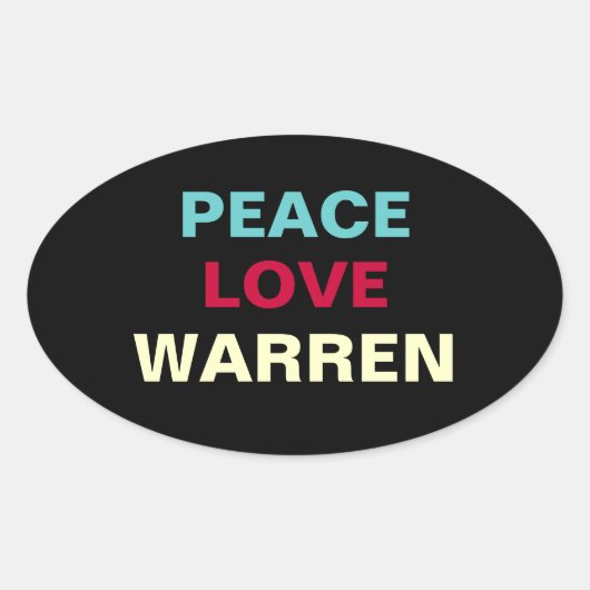 Peace Love WARREN Oval Sticker (Voorkant)