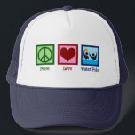 Peace Love Water Polo Trucker Pet<br><div class="desc">Peace Love Water Polo. Cute water polo teamplayer cadeau voor een coole sporttrainer.</div>
