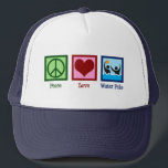 Peace Love Water Polo Trucker Pet<br><div class="desc">Peace Love Water Polo. Cute water polo teamplayer cadeau voor een coole sporttrainer.</div>