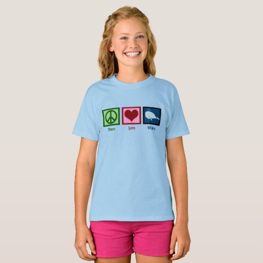 Peace Love Whales Blue Girl T-shirt (Voorkant volledig)