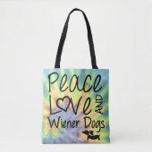 Peace Love & Wiener Dogs Tie Dye Canvas tas (Voorkant)