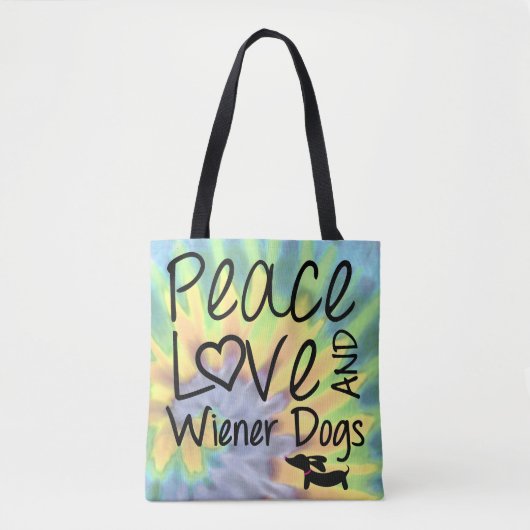 Peace Love & Wiener Dogs Tie Dye Canvas tas (Voorkant)