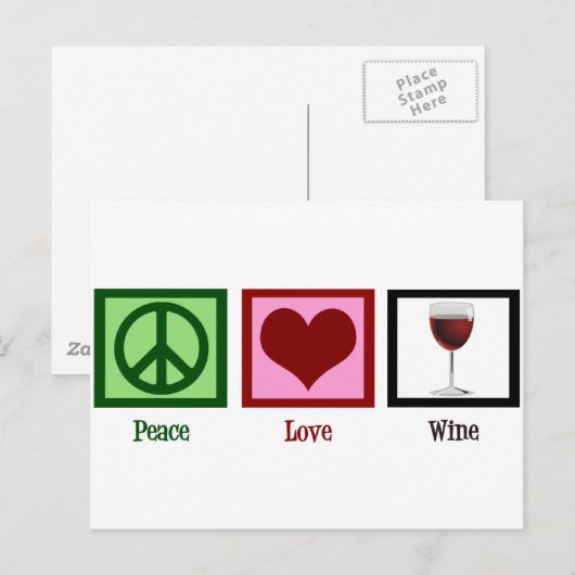 Peace Love Wine Briefkaart (Voorkant / Achterkant)