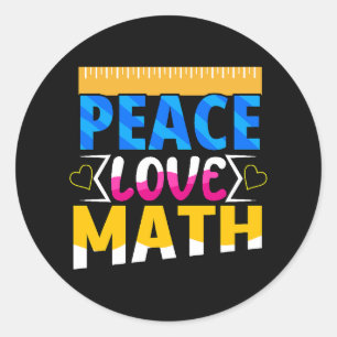 Peace Love Wiskunde School Onderwerp Ronde Sticker