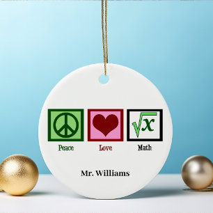 Peace Love Wiskunde Teacher Persoonlijk kerstfeest Keramisch Ornament
