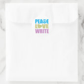 Peace Love Write Ronde Sticker (Tas)