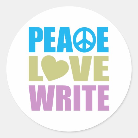 Peace Love Write Ronde Sticker (Voorkant)