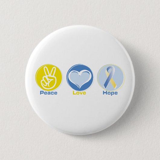 Peace Love Yellow/Blue Hope Ronde Button 5,7 Cm (Voorkant)