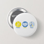 Peace Love Yellow/Blue Hope Ronde Button 5,7 Cm (Voorkant /achterkant)