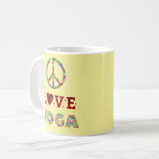 Peace Love Yoga Colorful Inspirerend Koffiemok (Voorkant links)