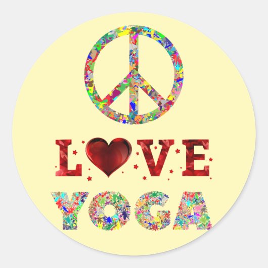 Peace Love Yoga Colorful Spiritueel Ronde Sticker (Voorkant)