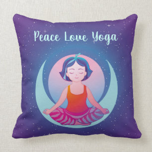 Peace Love Yoga girl meditatie in de ruimte Kussen