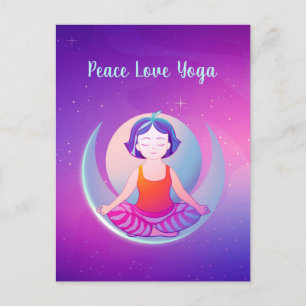 Peace Love Yoga girl meditation in space Feestdagenkaart