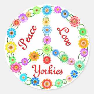 Peace Love Yorkies Ronde Sticker