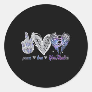 Peace Love You Zelfmoordpreventie Bewustzijn Ronde Sticker