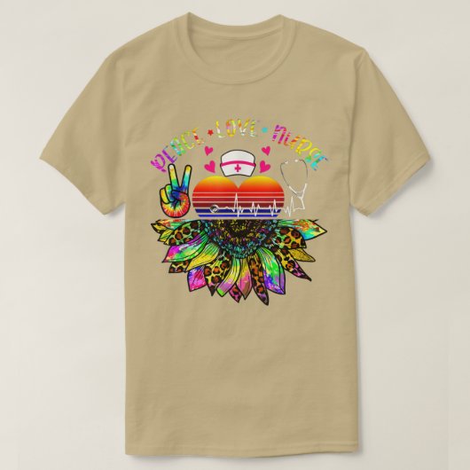 Peace Love Zurse Sunflower Tie Dye Heart Nurse Lif T-shirt (Design voorkant)