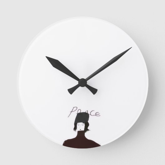 Peace Minimal Art Wall Clock Ronde Klok (Voorkant)