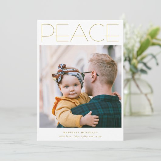PEACE-minimalistische Grote foto op maat Feestdagenkaart (Staand voorkant)