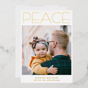 PEACE Minimalistische grote verticale foto goud Folie Feestdagenkaart
