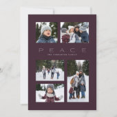 Peace modern minimal 5 foto paarse kerst feestdagenkaart (Voorkant)