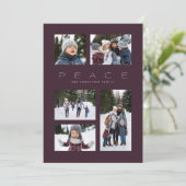 Peace modern minimal 5 foto paarse kerst feestdagenkaart (Staand voorkant)