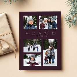Peace modern minimal 5 foto paarse kerst feestdagenkaart