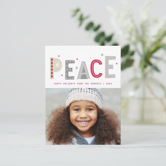 PEACE moderne letters kerst Briefkaart (Staand voorkant)
