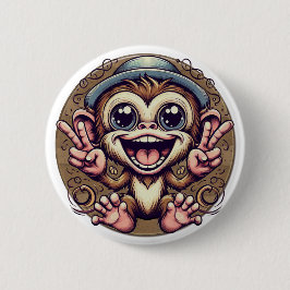 "Peace Monkey Boy" Knop Ronde Button 5,7 Cm
