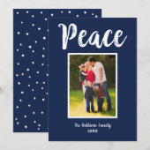 Peace Navy Blauw Geborsteld Script Foto Feestdagenkaart (Voorkant / Achterkant)