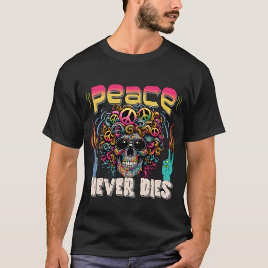 Peace Never Dies Psychedelic Skeleton T-shirt (Voorkant)