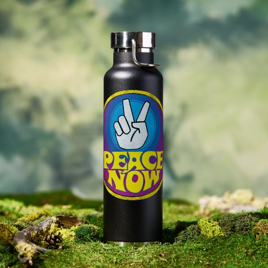 Peace Now Groovy Retro Hippie Style Paz Ahora Waterfles (Buiten)
