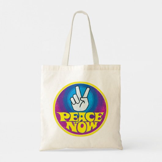 Peace Now Groovy Retro Hippie Style Peacesign Tote Bag (Achterkant)