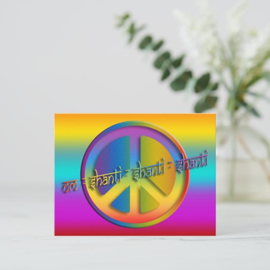 PEACE OM SHANTI | lineair gekleurd Briefkaart (Staand voorkant)