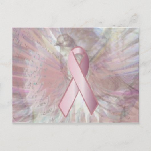 Peace on Angelic Wings Pink Ribbon Post Card Briefkaart (Voorkant)