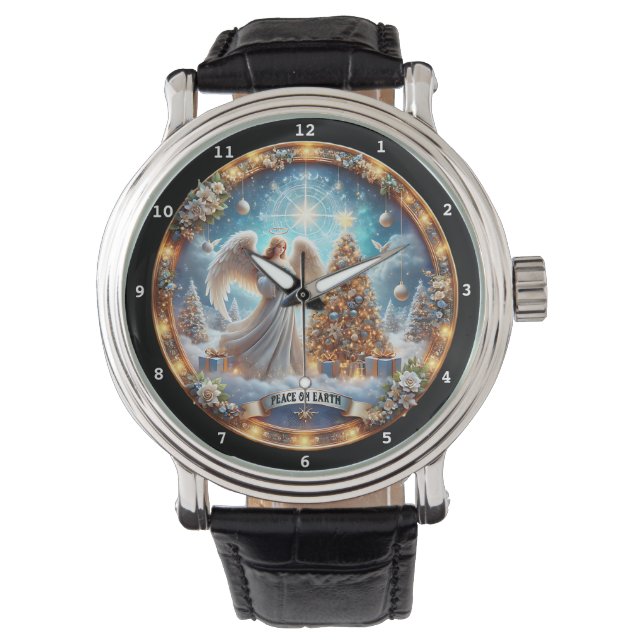 Peace on Earth Angel Christmas  Horloge (Voorkant)