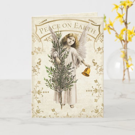 Peace on Earth Angel vouwde Wenskaart Kaart (Gele Bloem)