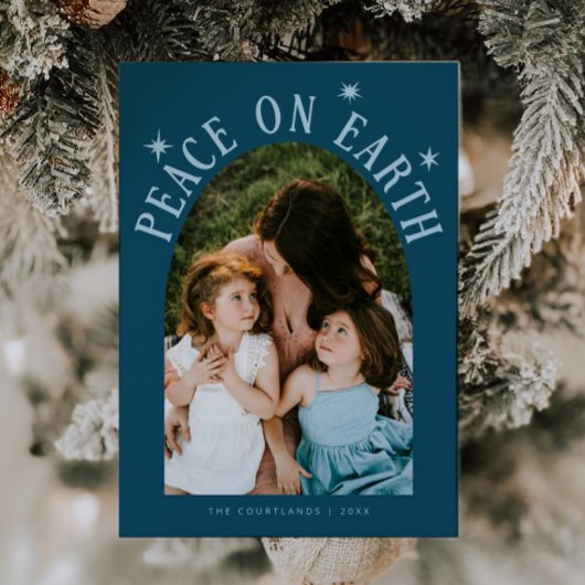 Peace on Earth Arch Foto Blauwgroen Kerstfeest Feestdagenkaart