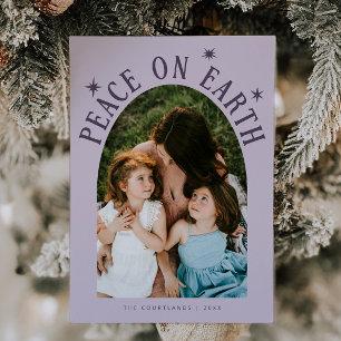 Peace on Earth Arch Foto Paarse Kerst Feestdagenkaart
