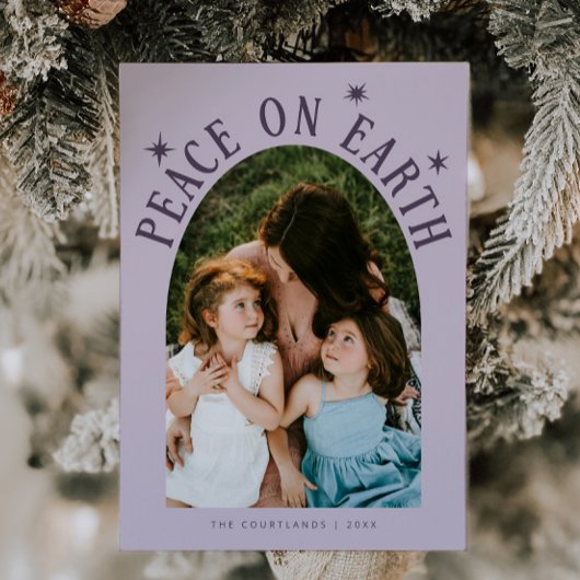 Peace on Earth Arch Foto Paarse Kerst Feestdagenkaart