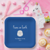 Peace on Earth Beach Sand Dollar Blue Christmas Papieren Bordje (Feest)