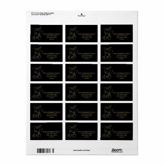 Peace on Earth Black-kerstterugzendadres Etiket (Full Sheet)